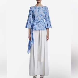 CAROLINA HERRERA  Peplum Poplin Blouse in blue size 2